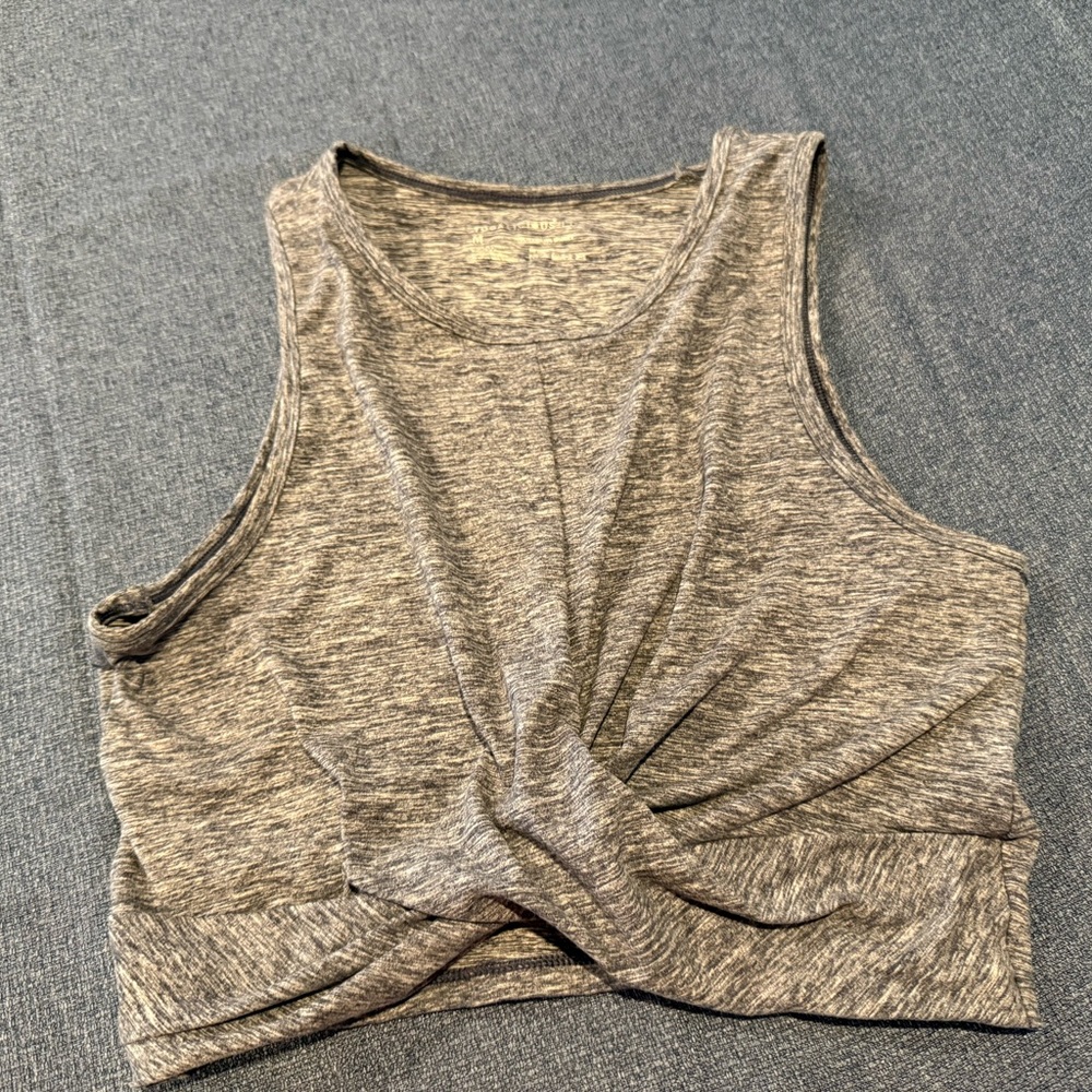 Yogalicious Gray Tan Tie Front Crop Tank Top